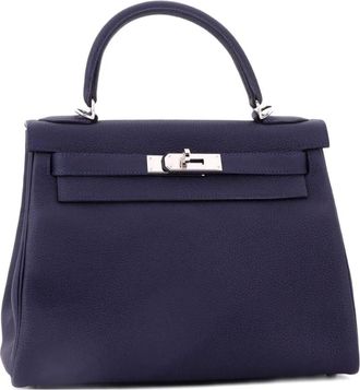 Herm&egrave;s Borsa a mano Kelly 28 in pelle Togo con dettagli in palladio - Blu