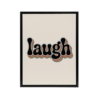 Artery8 Laugh Colourful Retro Rainbow Font Typography Framed Canvas Art Print in Beige | Size: W24 x H32
