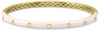 Allurez Natural Diamond & Pink Enamel Bangle Bracelet 14K Yellow Gold (0.20ct)
