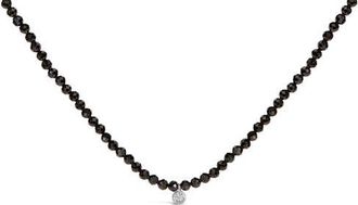 House of Brilliance Sterling Silver Diamond Accent Black Spinel Bead Station Necklace at Nordstrom