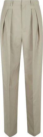 Saint Laurent Straight Trousers, female, Beige, Size: M Wool and Silk Canvas Trousers