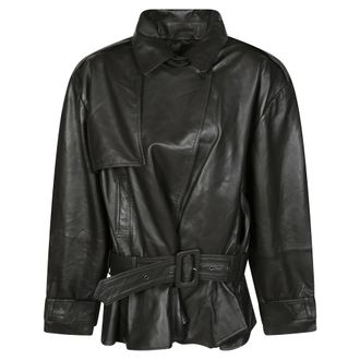 Rotate Biker Leather Jacket - Dames - Trenchcoats - Bruin - S - Leer - Jassen