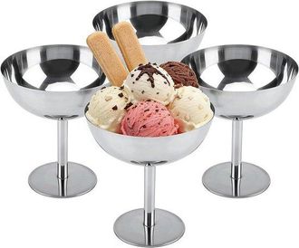 No Brand Cuencos De Acero Inoxidable Para Helado, Postres Y C&oacute;cteles - Vajilla Elegante Con Tallo Alto - 200 Ml - 4 Piezas - Color Plata