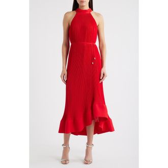 Milly Nalani Pliss&eacute; Ruffle Hem Maxi Dress in Red at Nordstrom Rack, Size 4