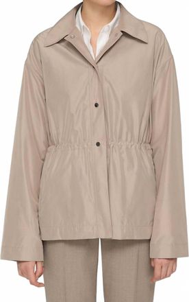 Lafayette 148 New York Tech Twill Gathered Waist Oversized Jacket In Hickory