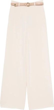 Max Mara Cady Broeken - Dames - Wijde Broeken - Beige - L - Leer - Broeken