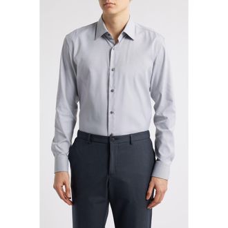 BOSS Hank Kent Performance Twill Dress Shirt in Medium Grey at Nordstrom Rack, Size 14.5 - R