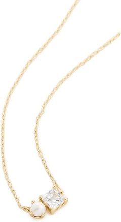 Kate Spade New York Signature Solitaire Pendant Womens Necklace Cream Clear Gold, Brass/Cubic Zirconia