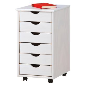 Dmora Commode De Bureau &Agrave; Six Tiroirs Sur Roulettes, Coloris Blanc, 36 X 65 X 40 Cm - Dmora