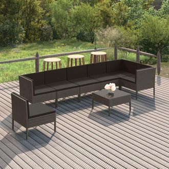 vidaXL Set De Muebles De Jard&iacute;n 8 Pzas Y Cojines Rat&aacute;n Sint&eacute;tico Gris Vidaxl