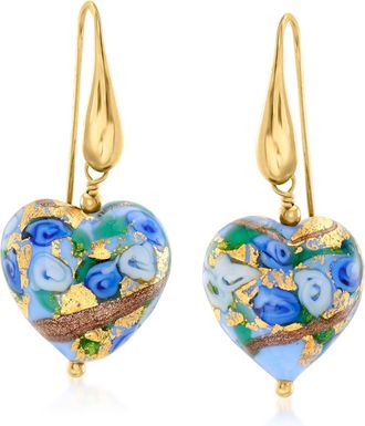 Ross-Simons Italian Multicolored Murano Glass Heart Bead Drop Earrings With 18kt Gold Over Sterling