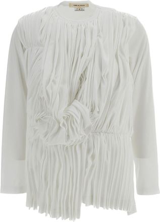 Comme Des Gar&ccedil;ons White Pleated Stretch Long-Sleeve Top