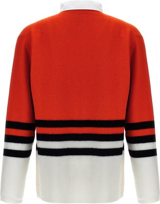 Wales Bonner Striped Wool Knit Polo Shirt - Red