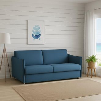 Dmora Dmora - Sof&aacute; Fijo 2 Plazas Monleale, Sof&aacute; Lineal Para Sal&oacute;n, Acolchado, Desenfundable, Calidad 100% Made In Italy, 160x95 H90 Cm, Azul