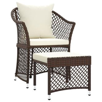 vidaXL Set Muebles De Jard&iacute;n 2 Piezas Y Cojines Rat&aacute;n Sint&eacute;tico Marr&oacute;n Vidaxl