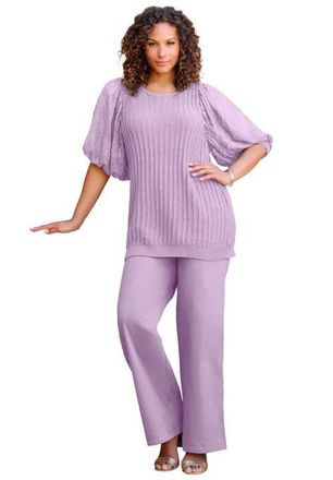 Roaman's Lace Sleeve Sweater in Pale Lavender at Nordstrom, Size 32