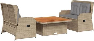 vidaXL Set Muebles De Jard&iacute;n 3 Piezas Y Cojines Rat&aacute;n Sint&eacute;tico Beige Vidaxl