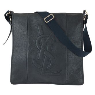 Saint Laurent Black Navy Leather Messenger Bag Shoulder Bag (Pre-Owned)