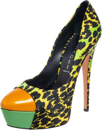 Casadei Multicolor Satin And Patent Leather Cap Toe Platform Pumps