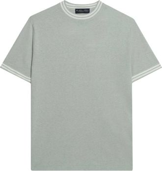 Brooks Brothers Katoen-linnen T-shirt - Heren - Ronde hals truien - Groen - L - Katoen - Truien & Vesten