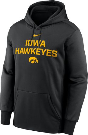 Nike Mens Iowa Team Stacked Mens Nike Therma College Pullover Hoodie in Black | NKAQ00AIA-DQE