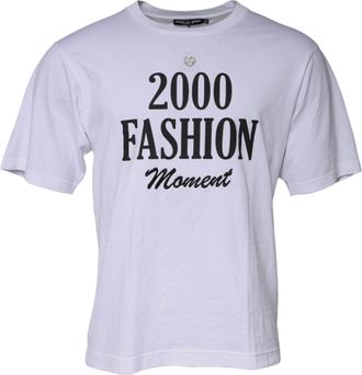 Dolce & Gabbana White Graphic Print Cotton Crew Neck Mens T-shirt (Pre-Owned)