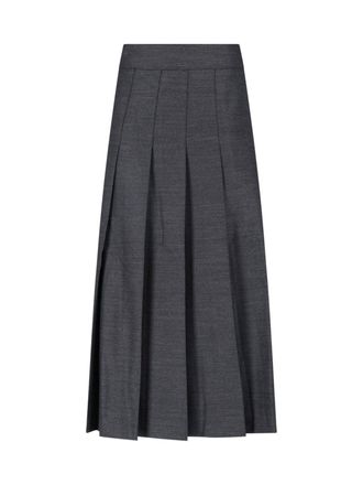 R&oacute;he Grey Pleated Virgin Wool Maxi Skirt