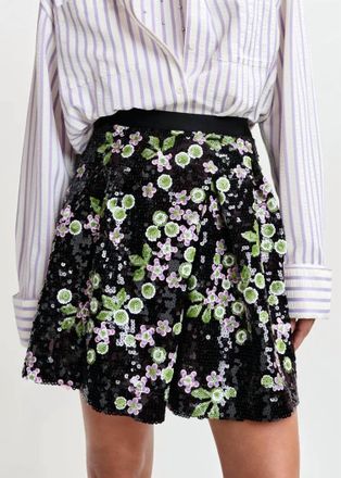 Essentiel Sequin Embellishments Tulip Shape Mini Skirt In Black/green/pink