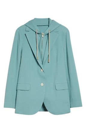 Eleventy Laser Cut Cotton Blend Knit Jacket with Hooded Zip Inset in 175 Jade at Nordstrom, Size 10 Us