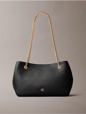 Calvin Klein Womens Minimal Monogram Chain Shoulder Bag - Black