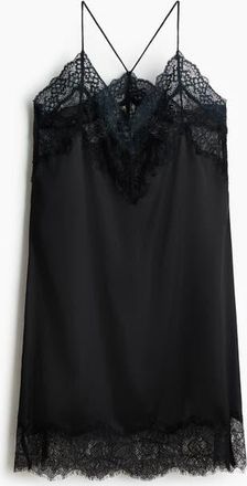 H&M Lace-trimmed Satin Dress in Black at Nordstrom, Size X-Small