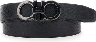 Ferragamo Black Belt With Gancini Buckle Closure In Leather Man
