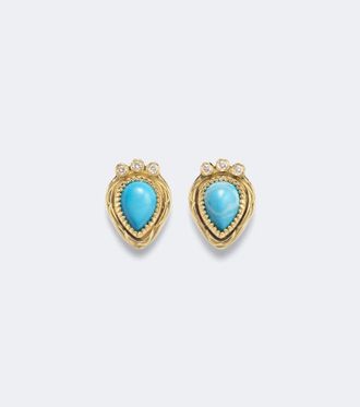 Ileana Makri Orecchini pendenti Tiara in oro 18kt con diamanti e turchesi
