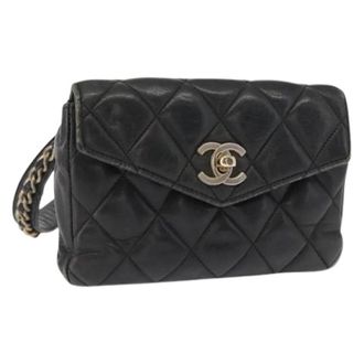 Chanel Pre-owned Belt Bags, female, Black, Size: ONE SIZE Pre-owned Lambskin Belt Bag