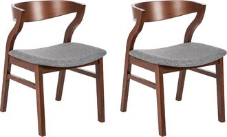 Beliani Conjunto De 2 Sillas De Poli&eacute;ster Madera De Caucho Gris Claro Madera Oscura Maroa