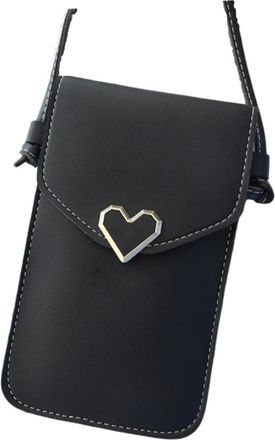 SOLUSTRE PU Touchscreen Phone Pouch with Shoulder Strap Black Lightweight Crossbody Cellphone Bag for Shopping Party Everyday Use and Practical Design