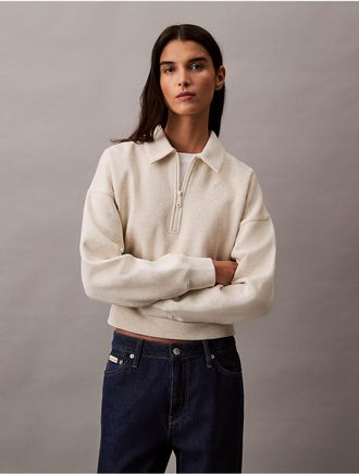 Calvin Klein Jeans Calvin Klein Womens Archive Logo Fleece Quarter Zip Mock Neck Sweatshirt - Grey - XS