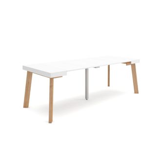 Skraut Home Mesa Consola Extensible, Mesa Comedor Plegable, 220, Para 10 Comensales, Patas De Madera, Estilo Moderno, Blanco - Skraut Home