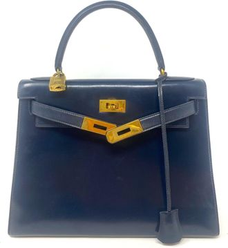 Herm&egrave;s Midnight Blue Box Leather Kelly 28