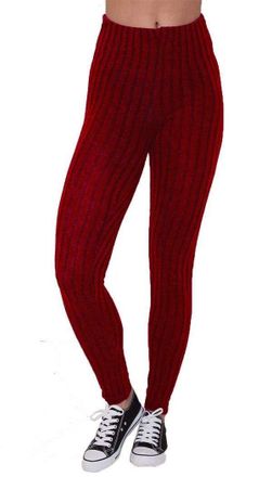 Generic Aimanz Fashions Womens Chunky Cable Knitted Full Length Thick Leggings - Ladies Knit Ribbed Stretchy Warm Pants (Wine, 16-18)