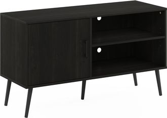 Furinno Claude Mid Century Style TV Stand with Wood Legs, One Cabinet Two Shelves, Espresso
