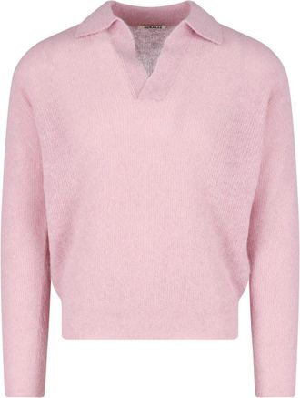 Auralee Pink Pastel Fuzzy V-Neck Sweater
