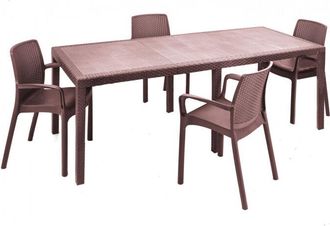 Dmora Set salotto da esterno Arret, Ripiano allungabile da esterno con 4 sedie, Tavolo e sedute da giardino effetto rattan, 100% Made in Italy, Antracite