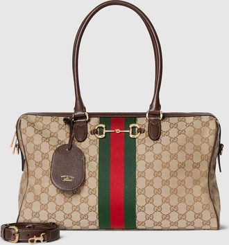 Gucci Borsetto Large Boston Bag, Beige, GG Canvas