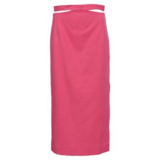 Sandro Sandro Cutout Midi Skirt with Slit in Pink Cotton