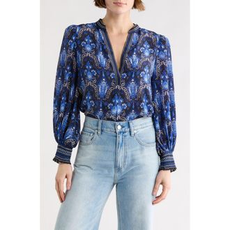Alice & Olivia Sheila Long Sleeve Silk Top in Urban Medallion at Nordstrom Rack, Size X-Small