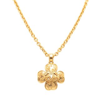 Chanel Pre-owned Womens Gold Plated Cc Clover Pendant Necklace - Beige - One Size