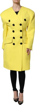 Dolce & Gabbana Womens Yellow Double Breasted Trench Coat Jacket Virgin Wool Clothing