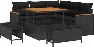 vidaXL Conjunto De Sof&aacute; De Jard&iacute;n Con Coj&iacute;n Negro Polirat&aacute;n Vidaxl