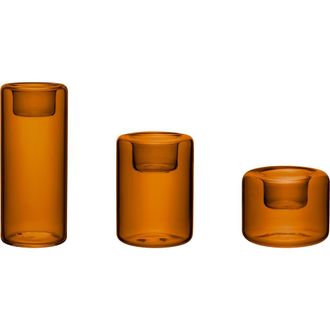 Kosta Boda Happy Set of 3 Glass Votive Holders in Amber at Nordstrom